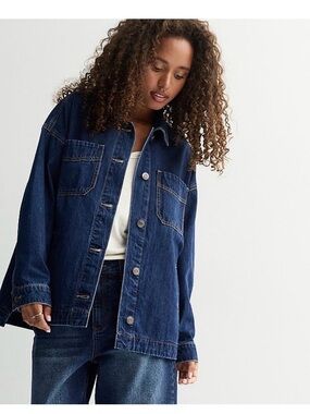 Project Indigo Medium Wash Oversized Denim Chore Jacket Shacket - Size XL